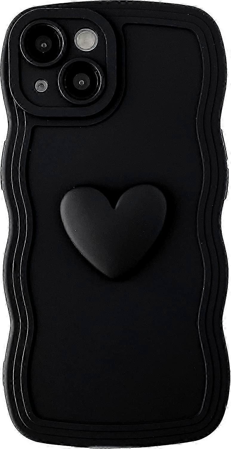 Cute 3D Love Heart Curly Wave Frame Soft Compatible with iPhone Case (Black,iPhone 13)