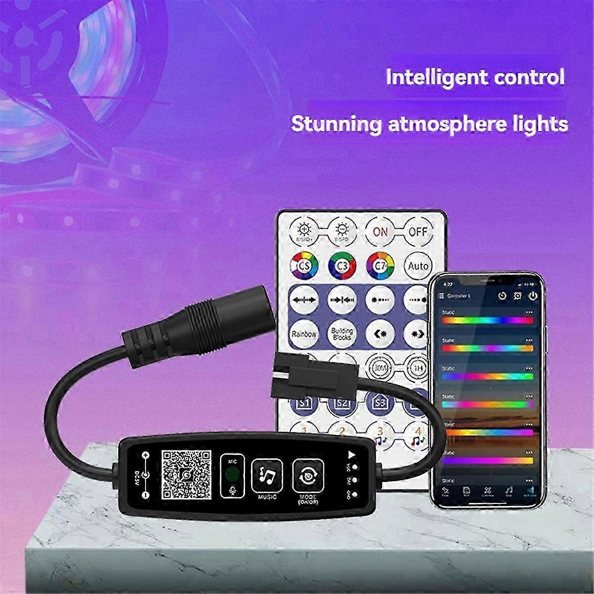 WS2811 & WS2812B LED Controller with Bluetooth Music Feature & 28Keys Remote for Individual Addressable RGB Lighting