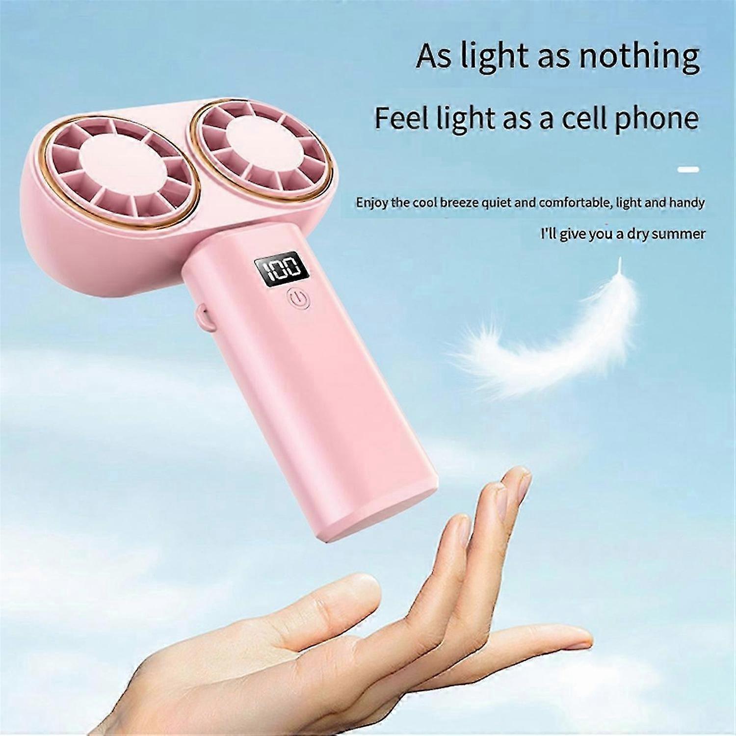 USB Rechargeable Dual-Head Fan 2400mAh Handheld Fan,Blue