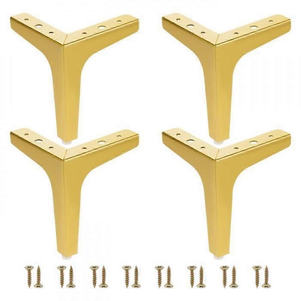 Set of 4 metal furniture legs, triangular design for sofa, table and cabinet, including 16 screws, gold-colored, available in 4 sizes，1825