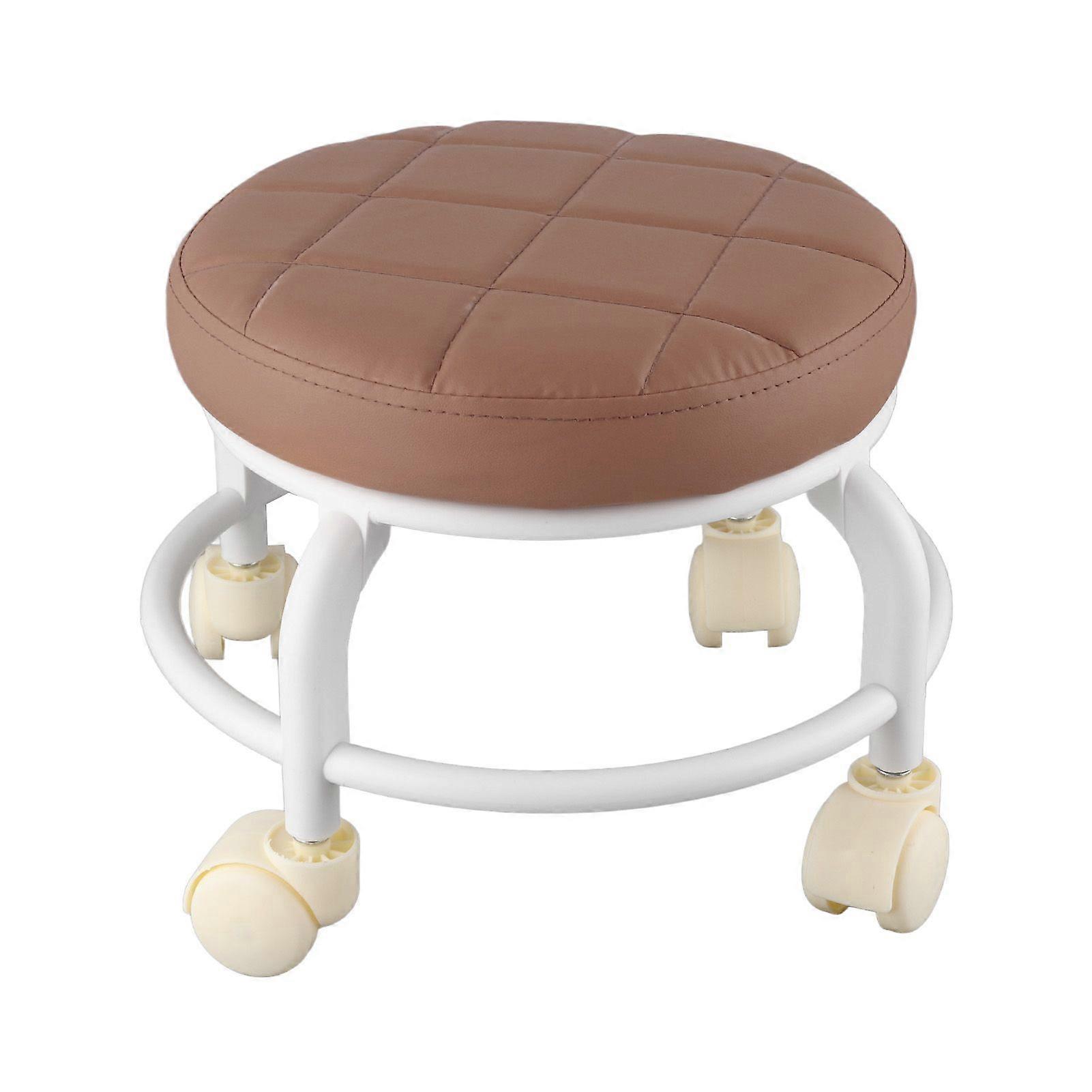 Rolling Ottoman High Density Memory Foam Waterproof Quiet Wheels Double Layers Footrest Stool for Family Office Coffee Color