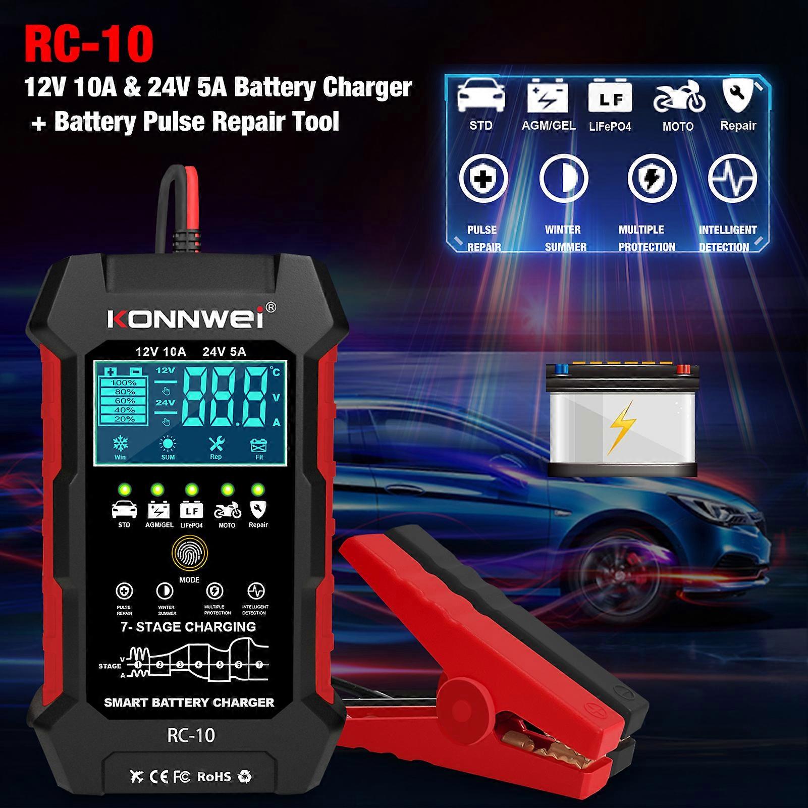 Deep-cycle battery charger 12V 10A 24V 5A pulse repair tool for automotive