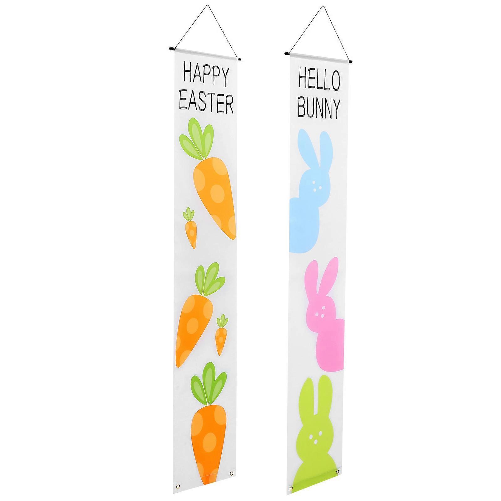 Easter Porch Banner Door Decoration for Decor 1Pair Polyester