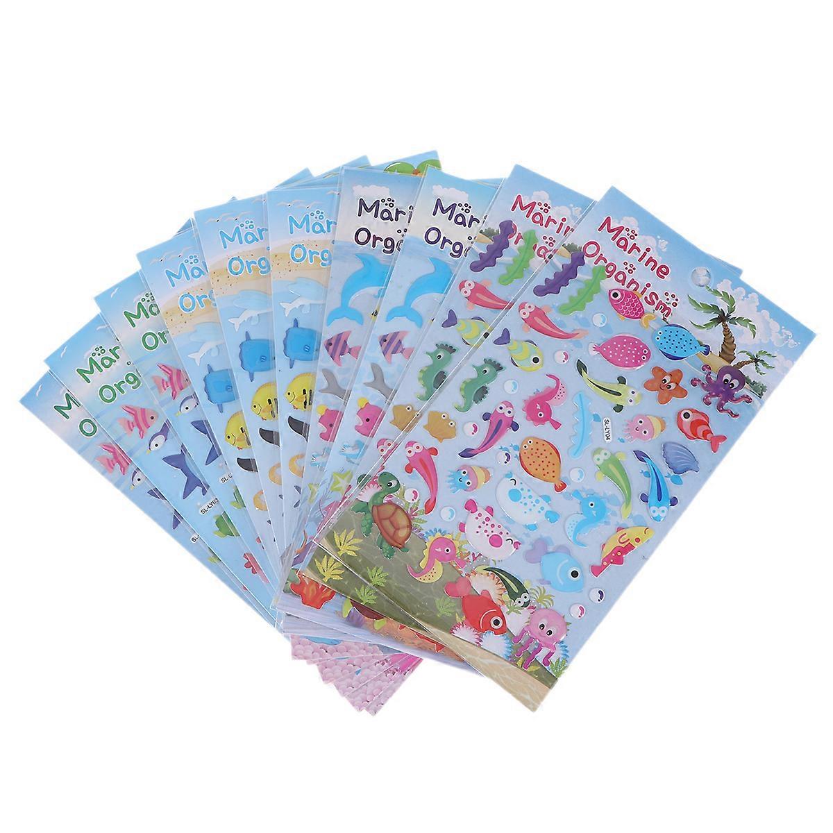 Marine Theme 3D Stickers for Crafting 10 Sheets Assorted Colors