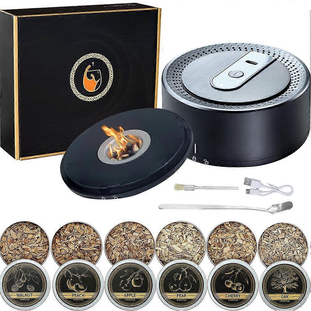 Electric Whiskey Smoker Kit with 6 Wood Chips, Rechargeable Cocktail Smoker Kit Built in Lighter,for Men,Dad,Husband.
