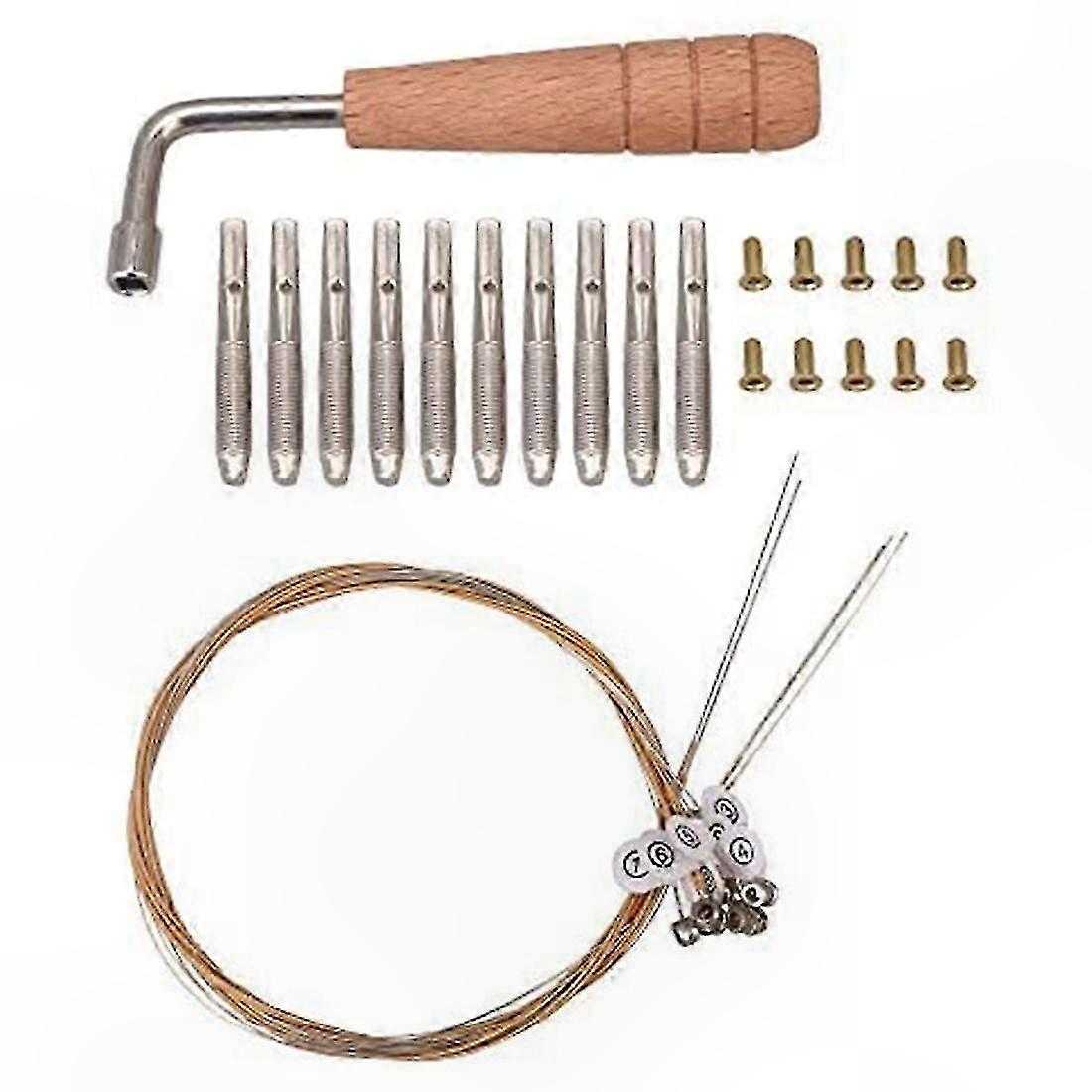 10 Tuning Pins & 10 Rivets with L-Shaped Wrench and 10 Strings for Lyre Harp Musical Instrument Accessories