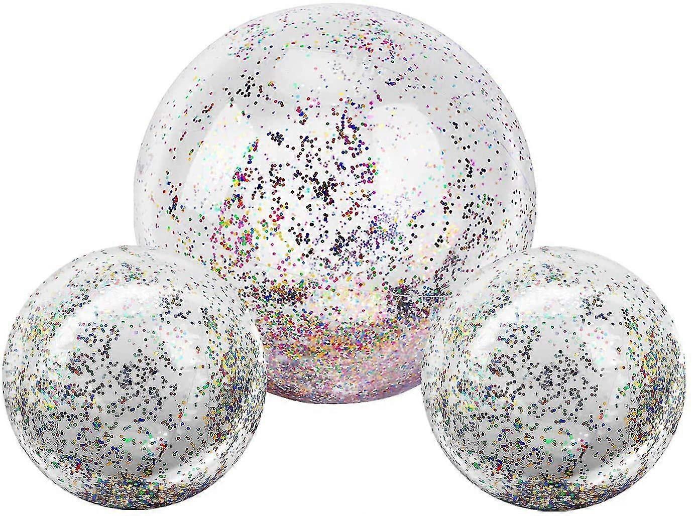 Pelota de playa inflable, (3 pack) Giant Glitter Beach Ball Summer