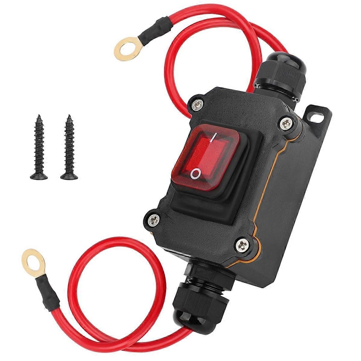 Waterproof Inline Cord Switch, DC12-24V DPST on Off Toggle Switch with Red Light & 10 AWG Cable Wire for Outdoor