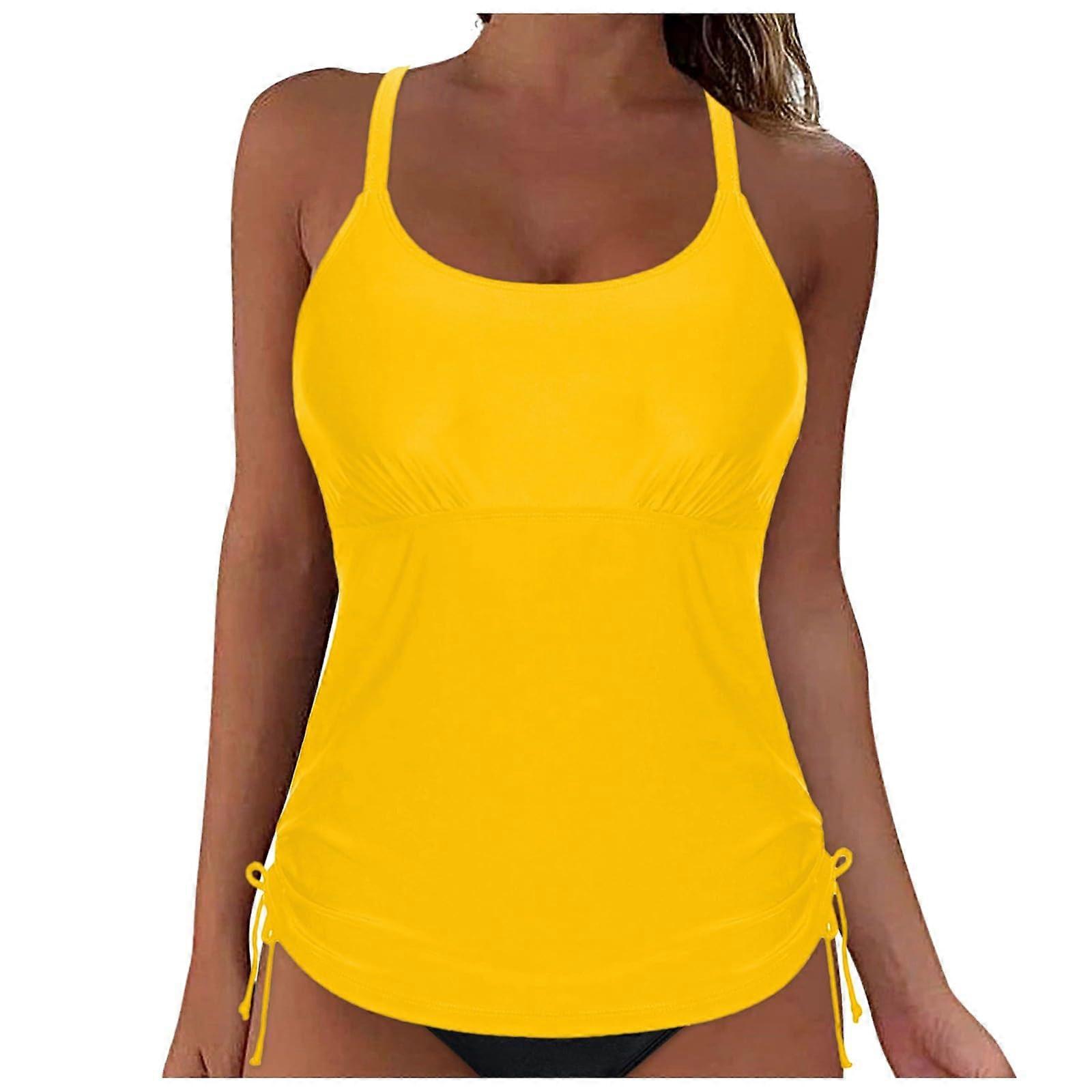 Women Lace Up Underwire Bikini 2026 Model Full Coverage Push Up Yellow M Tie Back Crop