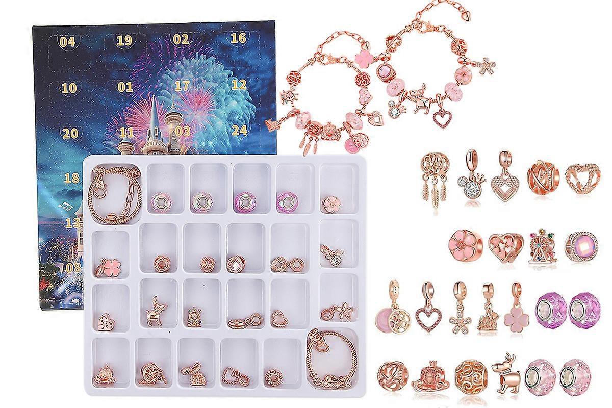 Advent Calendar Bracelets 2025 for Girls 24 Days Xmas Countdown Calendar-Pink