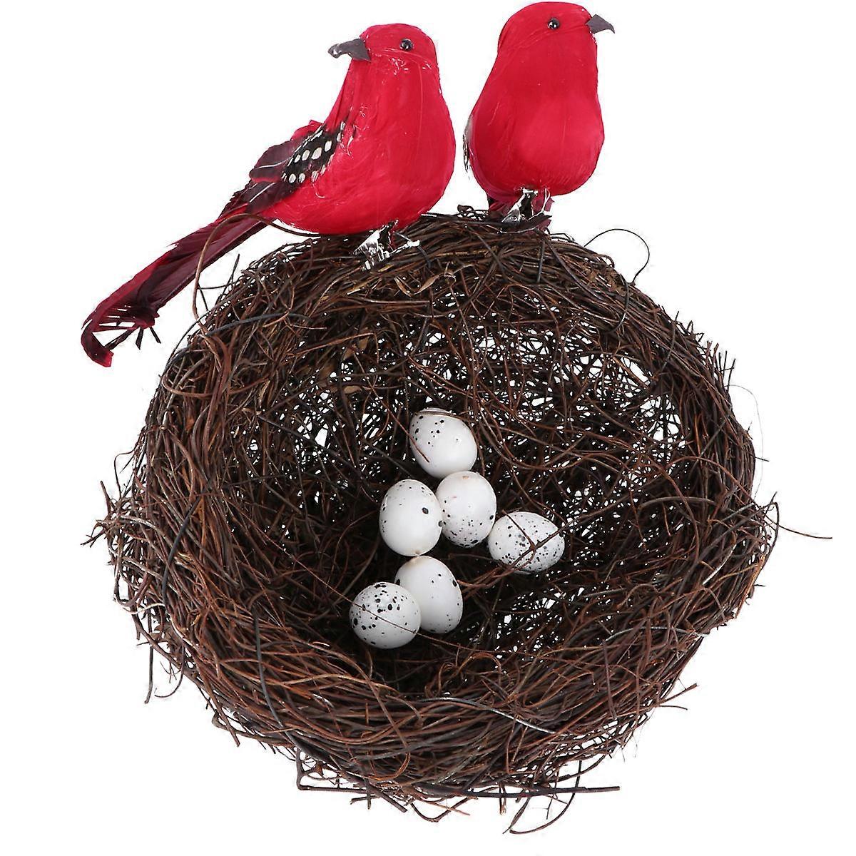 Artificial Bird Nest Bird Model for Decoration 6Pcs Red Ornament