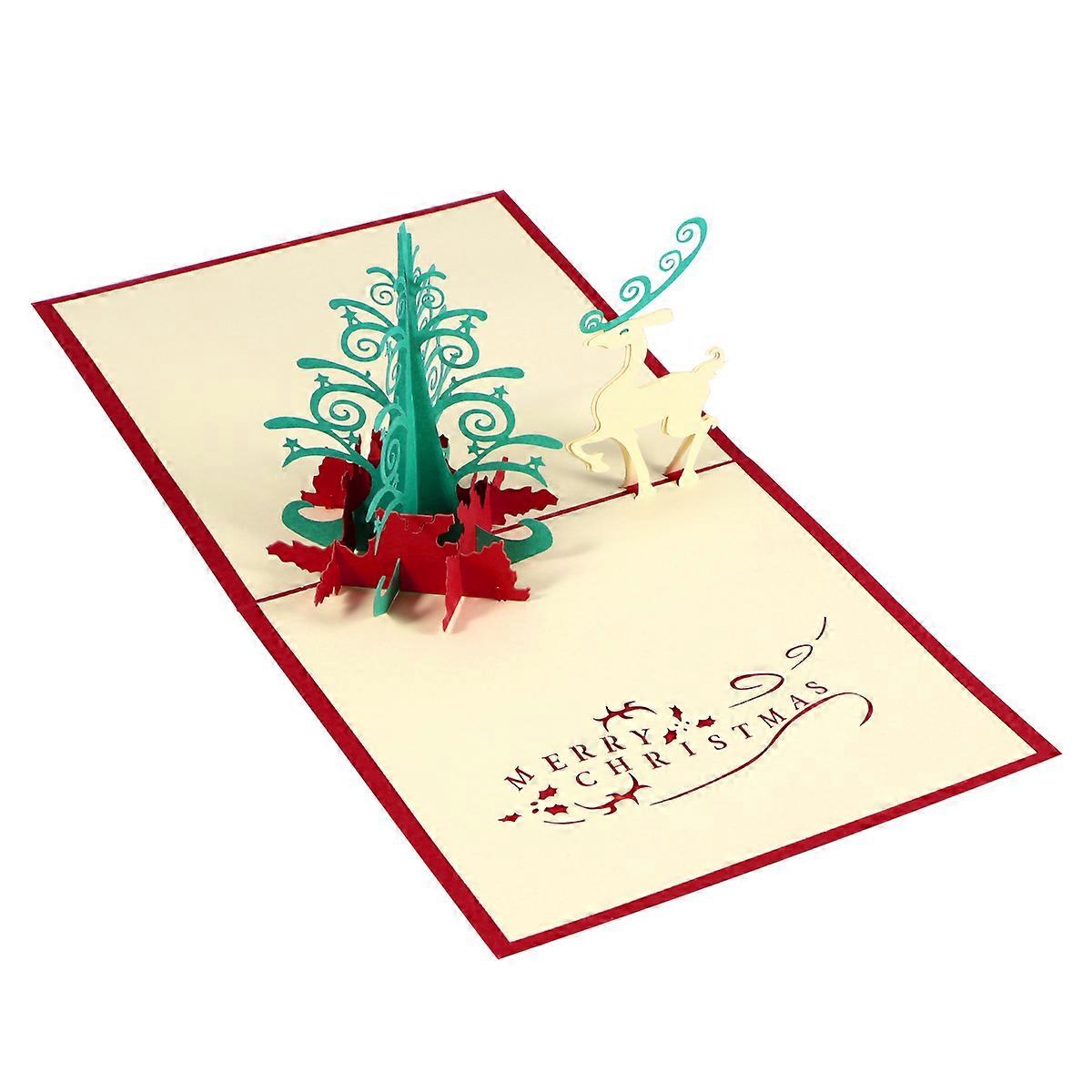 3Pcs Red Christmas 3D Greeting Cards for Expressing Wishes