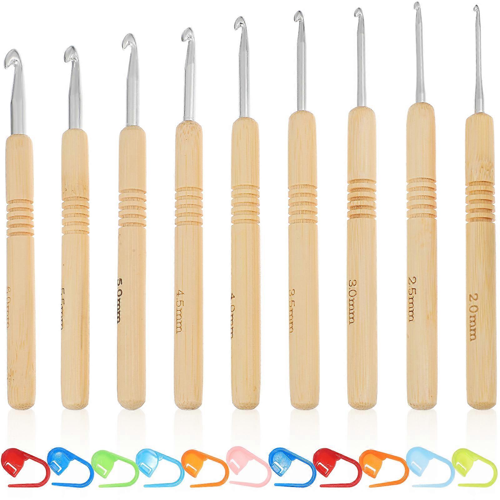 Crochet Hooks 4 Sets Premium Wood Knitting Needles For Beginners Beige Ergonomic Carved Handle Crafting Accessories
