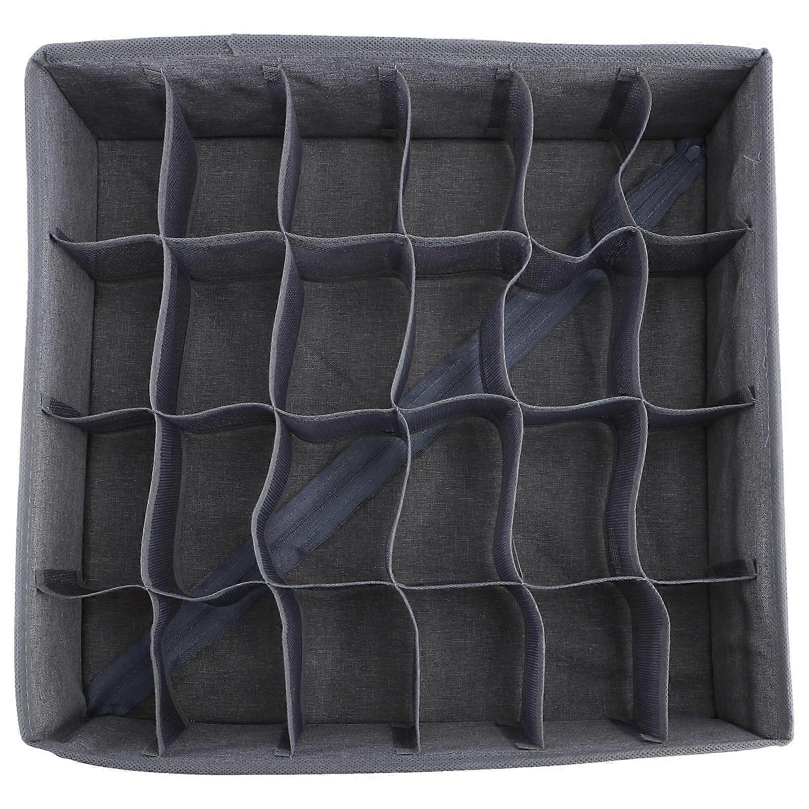 Multi-Grid Sock Box Cloth Material Square Shape Sock Storage Container For Dormitory Use Light Grey 32x32x10cm 1Pcs