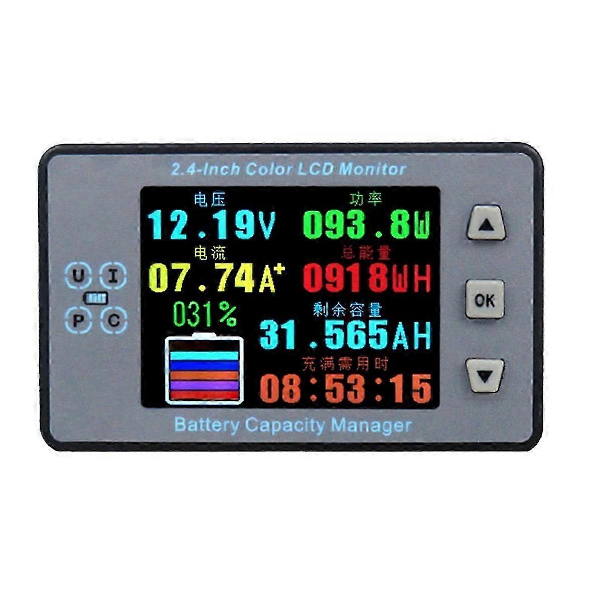 Battery Capacity Meter Coulomb Meter Bluetooth Ammeter Voltmeter with 2.4inch Color Screen for Elec