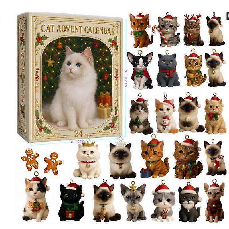 Cat Advent Calendar 2025-24Pcs Festive Breeds Ornaments - Advent Calendar for Pets with Reusable Ornaments, Idea for Cat Lovers Pet Parents and Famili