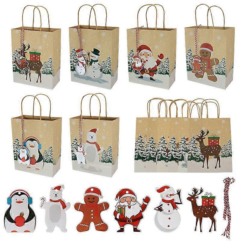 Christmas Gift Bags, 24pcs Kraft Christmas Gift Bags, Christmas Gift Bags for Christmas Candy Gifts