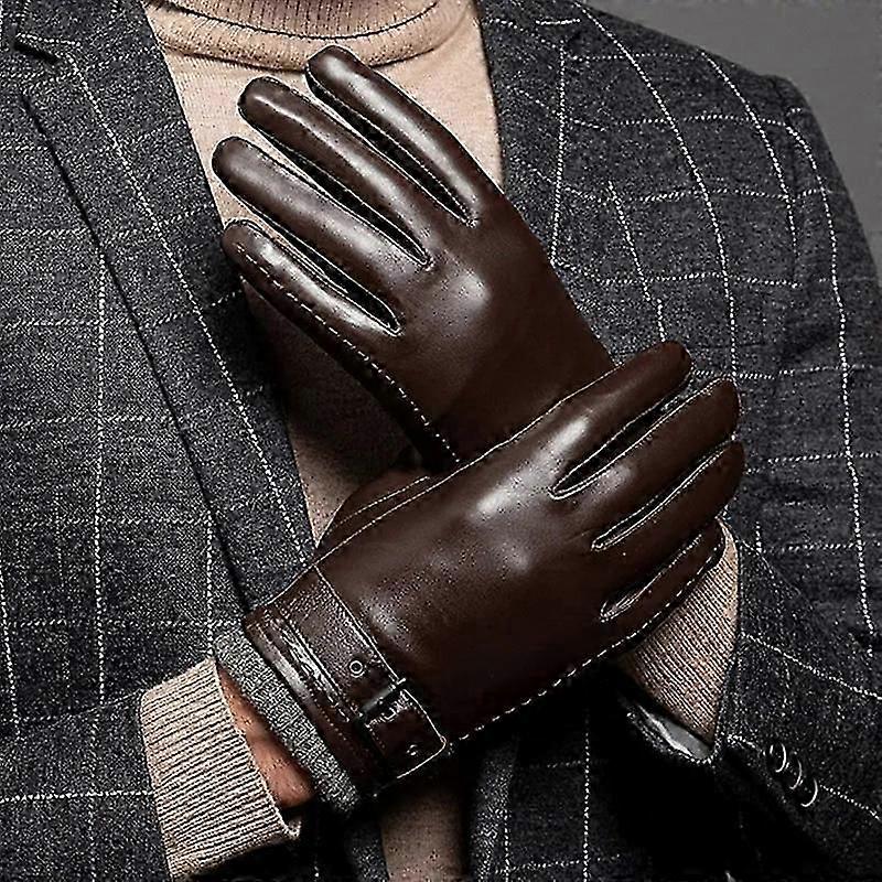 Gants d’hiver en cuir de mouton pour hommes, gants chauds doublés de cachemire à écran tactile pour la conduite