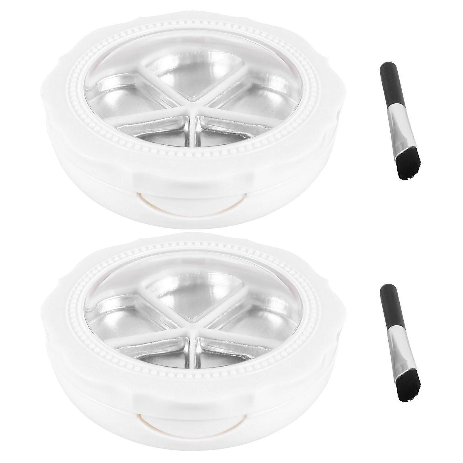 2 Sets Eyeshadow Box Refillable Makeup Container Mirror Blusher Box with Brush