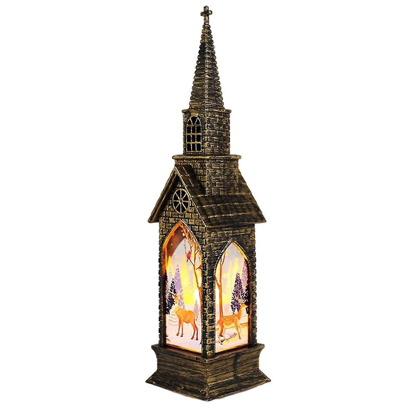 Vintage Portable Led Light With Christmas Elements Pattern Pvc Shade Battery-size:elk