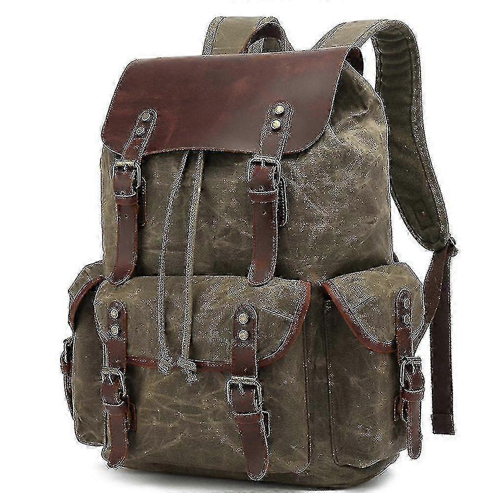 Vintage Ryggsäck Resväska Canvas Häst Läder Skolväska