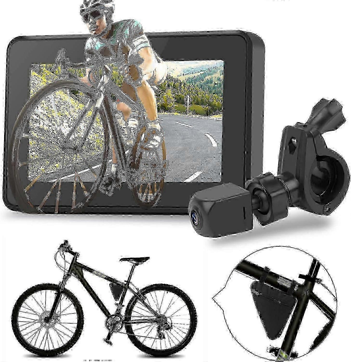 Bike Bicycle Mirror,1080p Bicycle Rear View Camera With 4.3" Screen,130 Wide Angle Color Night Vision Bikes Camera 360 Adjustable