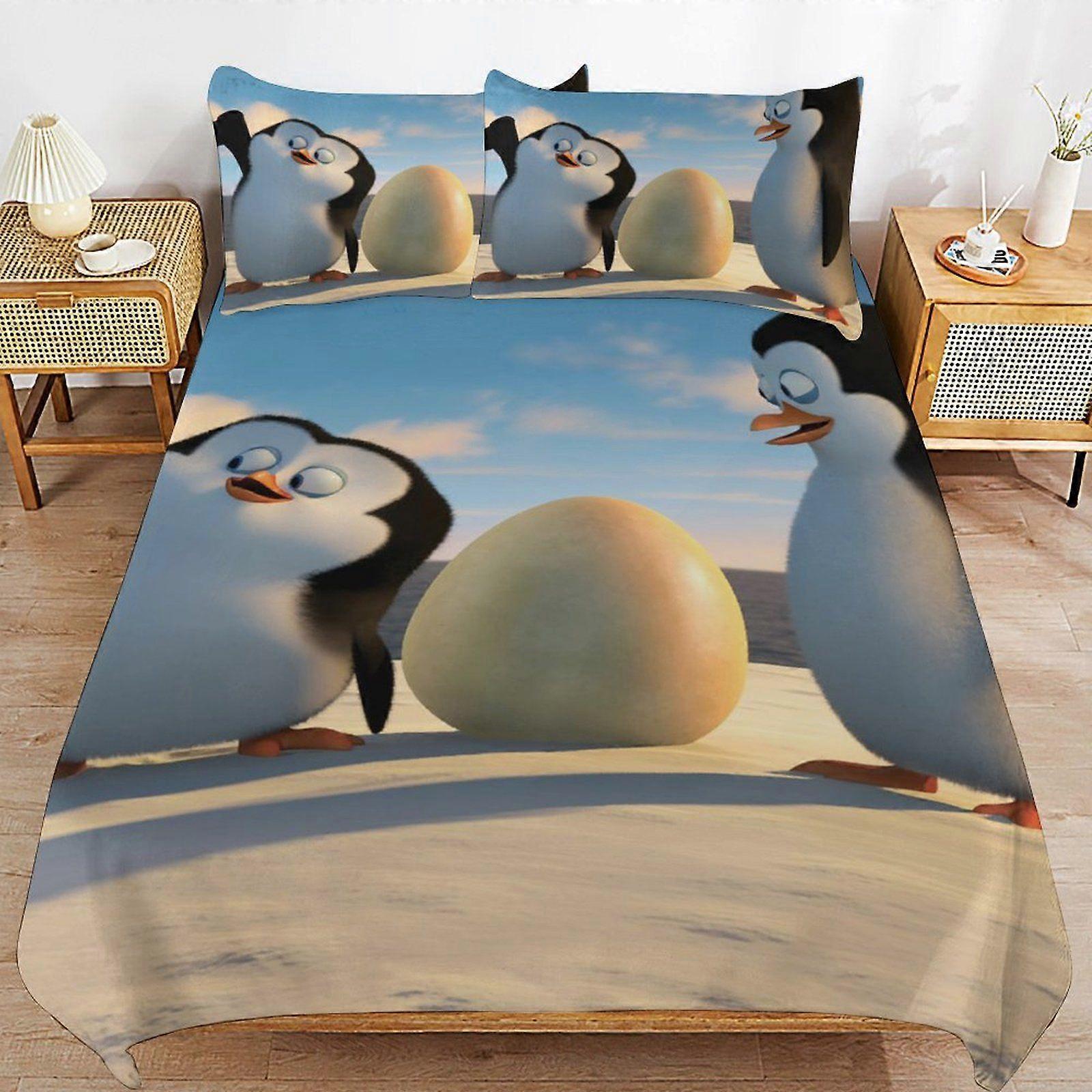 d628 The Penguins of Madagascar Bedding Solution Soft Texture Smooth Finish Cozy Zipper Duvet Cover Sets for Family Sleep b628