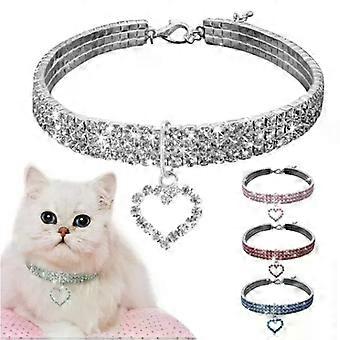 Cute Crystal Cat Collars With Heart Shaped Pendant Adjustable Pet Collar Cat Kitten Puppy Necklace Pet Accessories