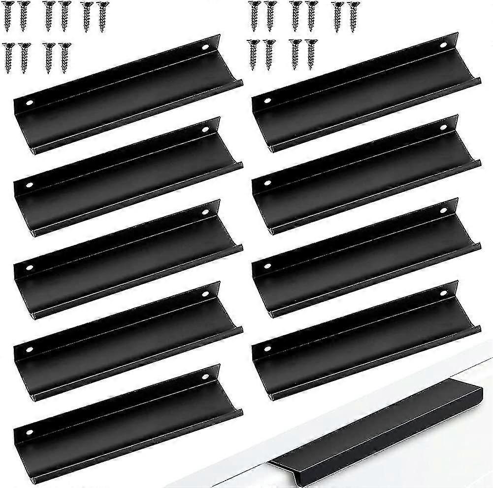10pcs Cabinet Handles Cabinet Handle Screw Spacing Concealed Handle Aluminum Cabinet Handle Kitchen Handles Black Concealed Finger Edge Pull Handle (1
