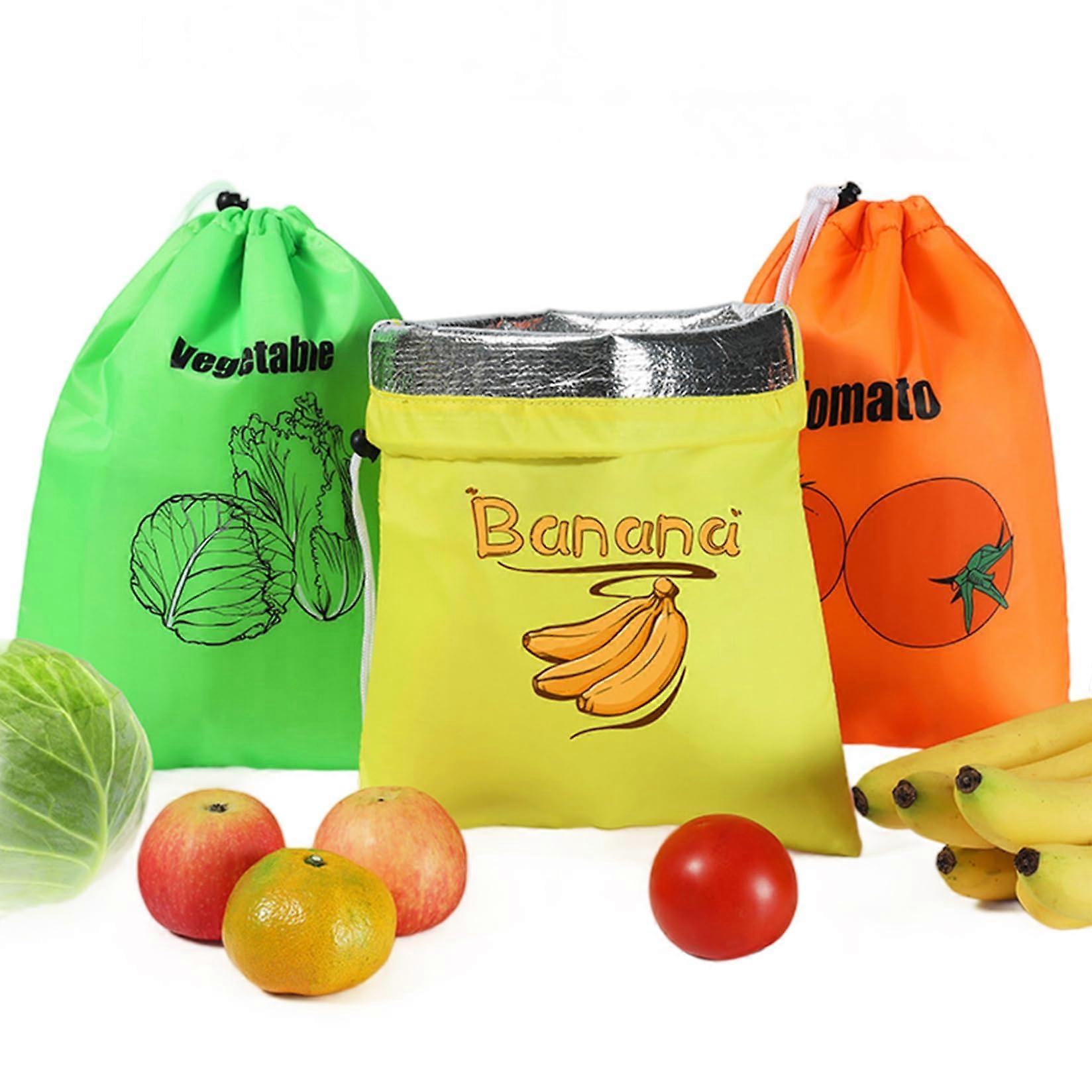 3 Pack Banana Storage Bags with Drawstring 14x11in Foil Lined Reusable Fruit Vegetable Containers for Fridge