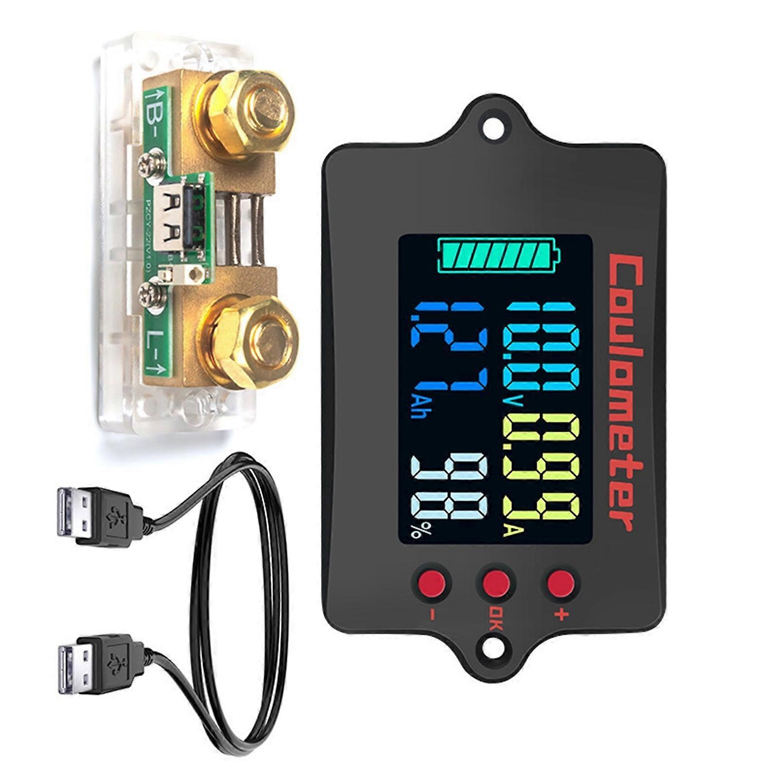 1 Set Battery Coulomb Counter 360 Degree Full Display Color Screen 36V 24V Tester with Sampler for Electric Vehicles Multicolor