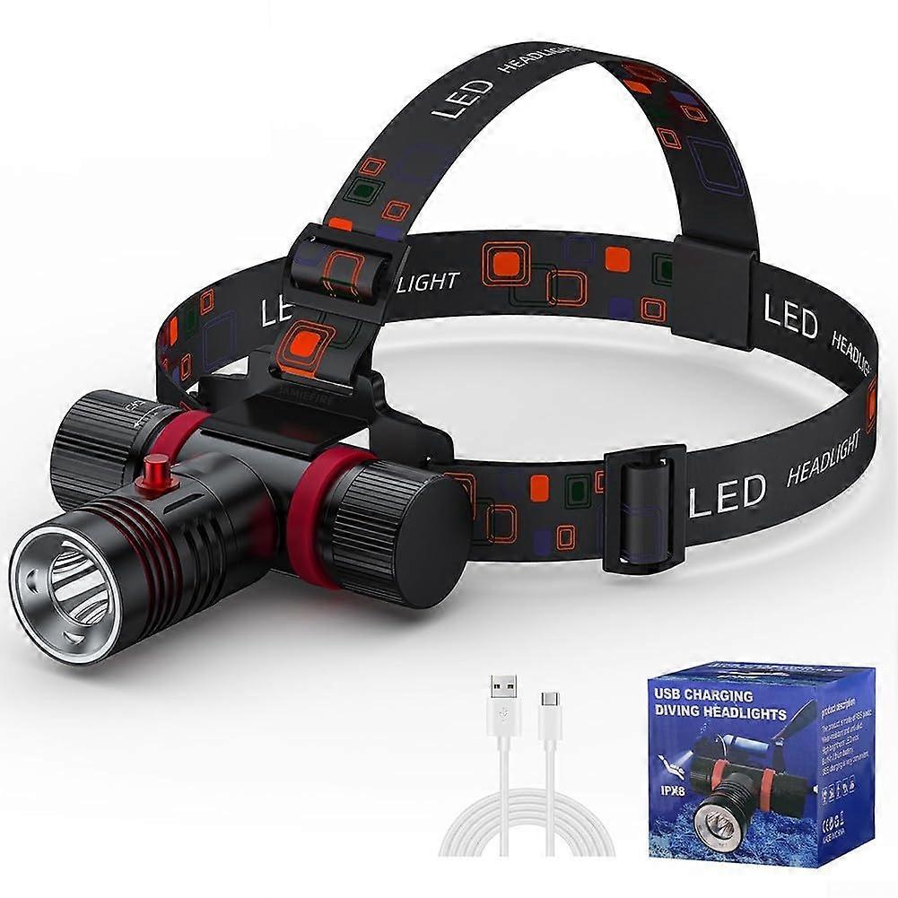 Waterproof LED Diving Flashlight IPX8 with 4 Modes and Type C Charging for Underwater Exploration