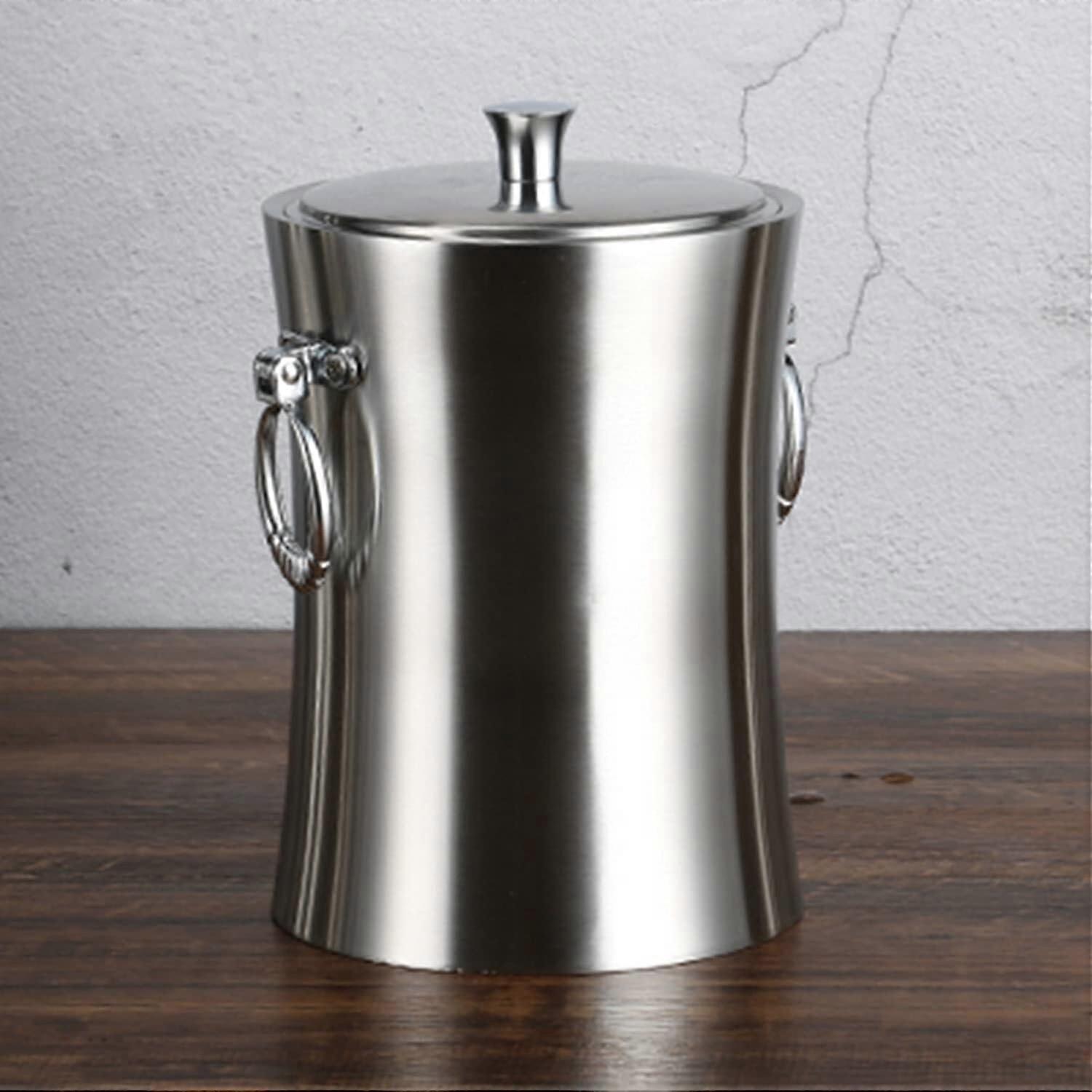 Stainless Steel Ice Bucket with Lid, Handle & Tongs, Double Wall Insulated for Parties, Bars, Home