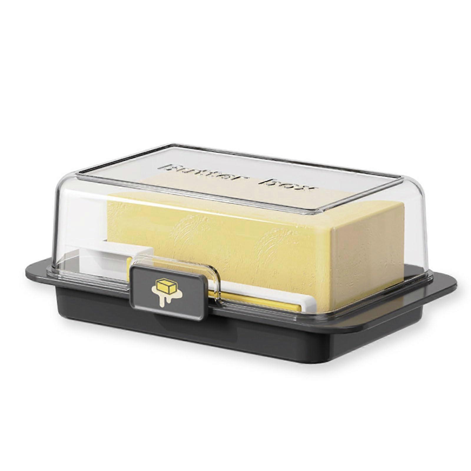 Butter Dish with Lid for Refrigerator Cheese Storage Box Black Butter Container with Measuring Spoon