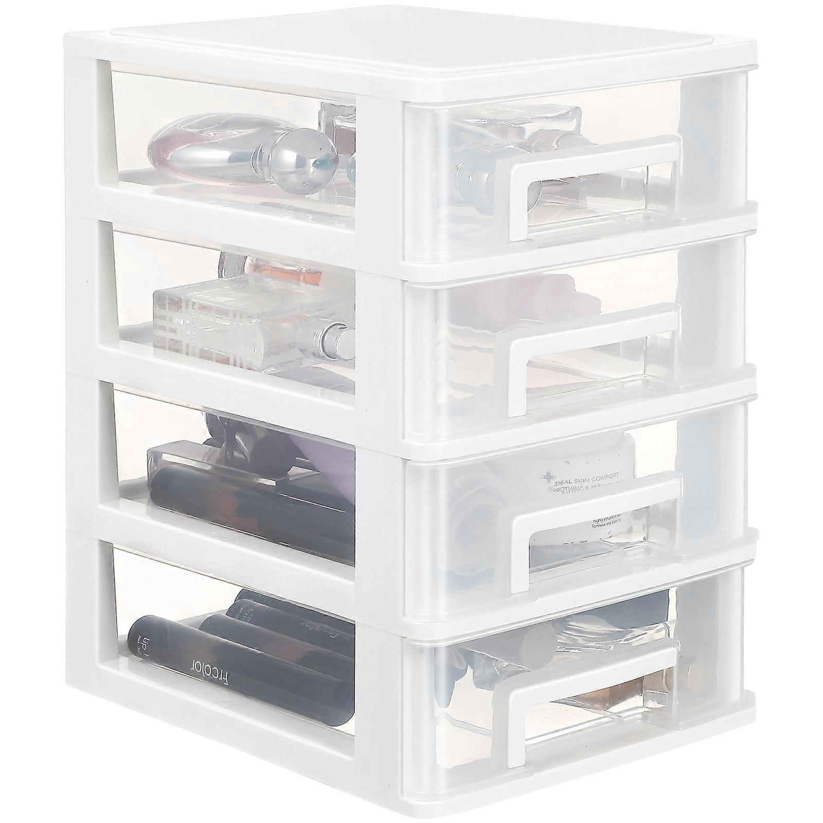 White PP Plastic 4 Layers Transparent Makeup Storage Box for Desktop Organization