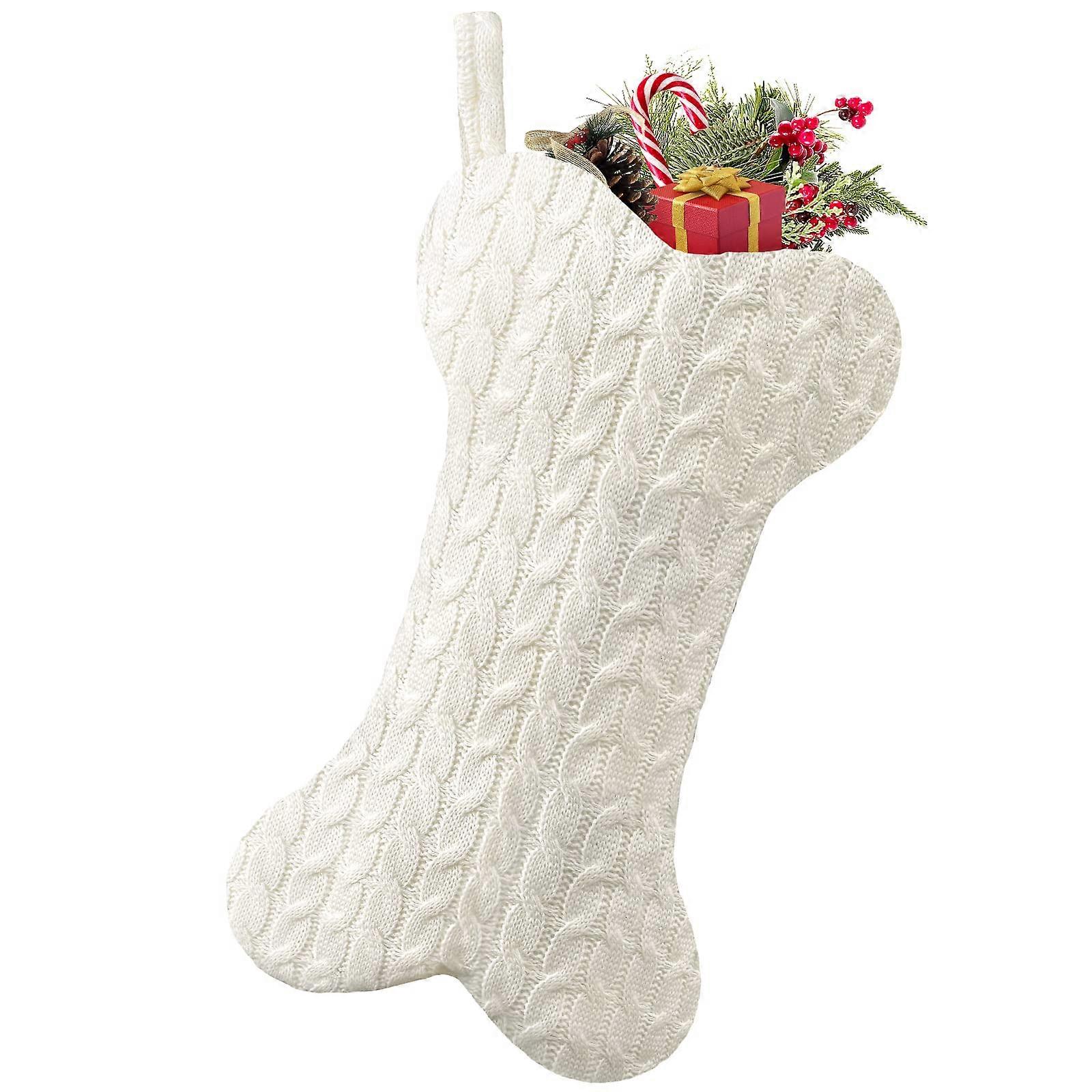 Bone Shaped Dog Christmas Stocking, Large Knit Pet Holiday Stocking with Durable Fabric and Loop