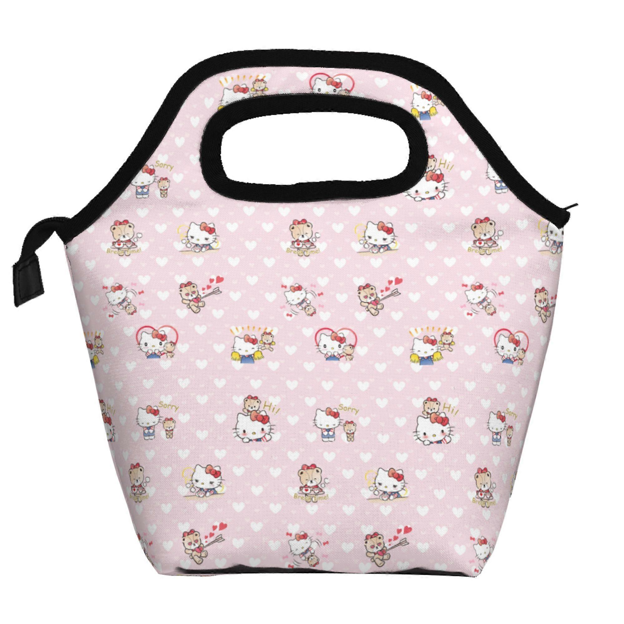 Hello Kitty Lunch Bag Soft Polyester Lunch Bag Portable Insulated Zipper Bento Bag Foldable Reusable Lunch Tote Bag Unisex