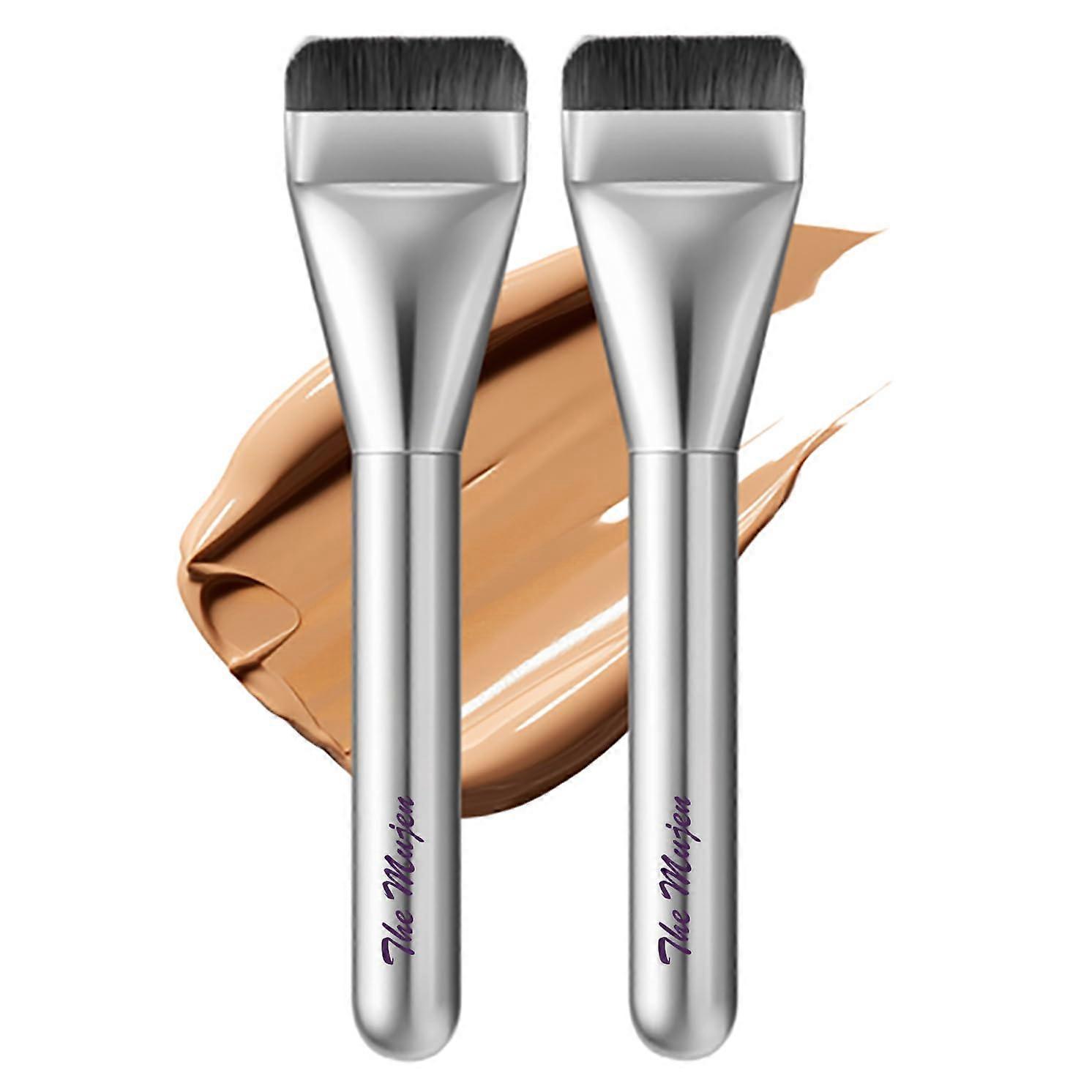 Makeup Foundation Brush Set for Flawless Full Coverage Liquid with Flat Synthetic Bristles, Silver