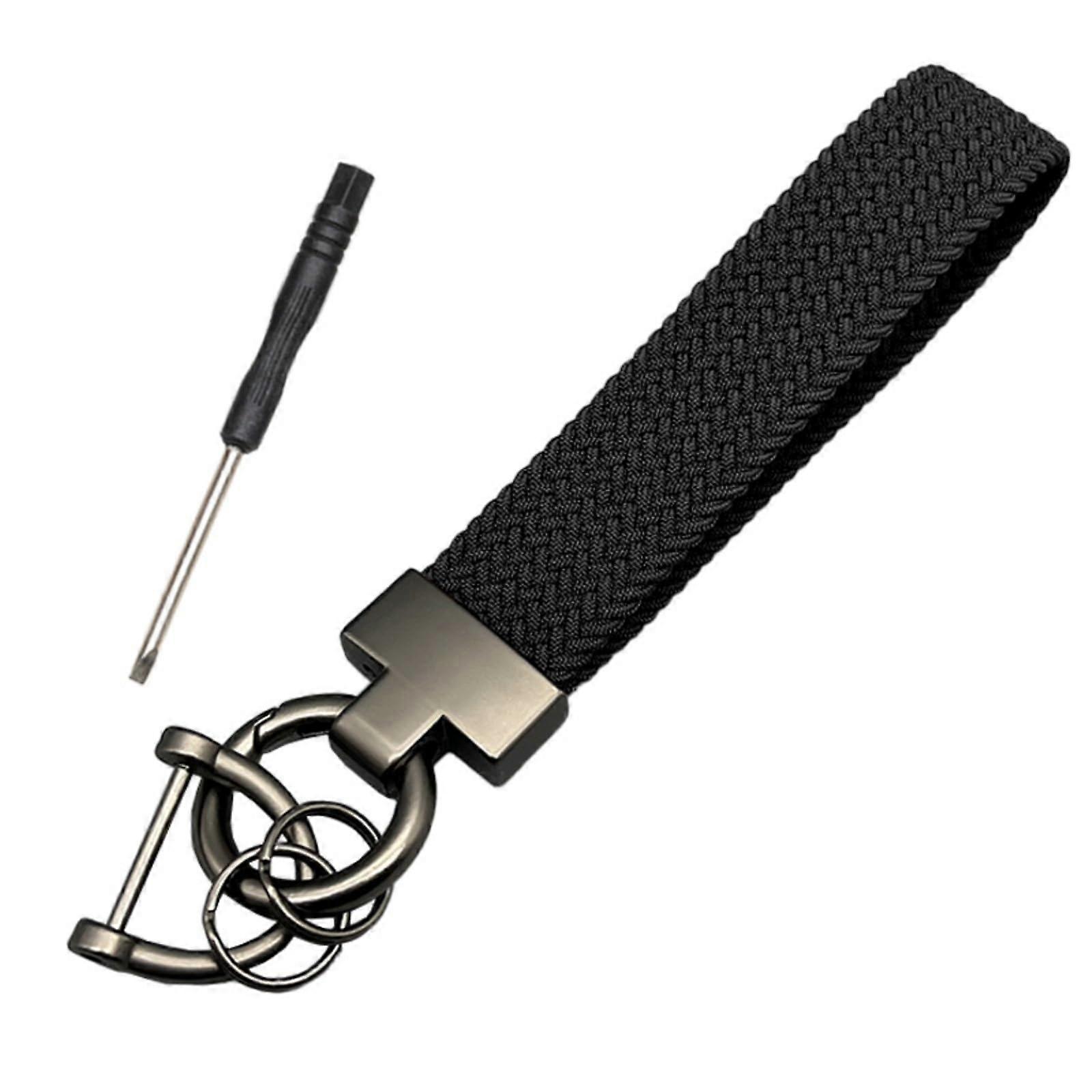 Wristlet Keychain for Women Nylon Braided Elastic Band with Dual Key Rings and D Ring for Car and House Keys