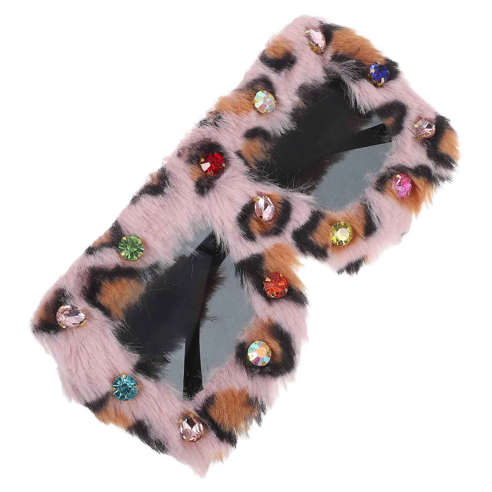 Furry Rhinestone Sunglasses Soft Square Eyewear for Party Leopard