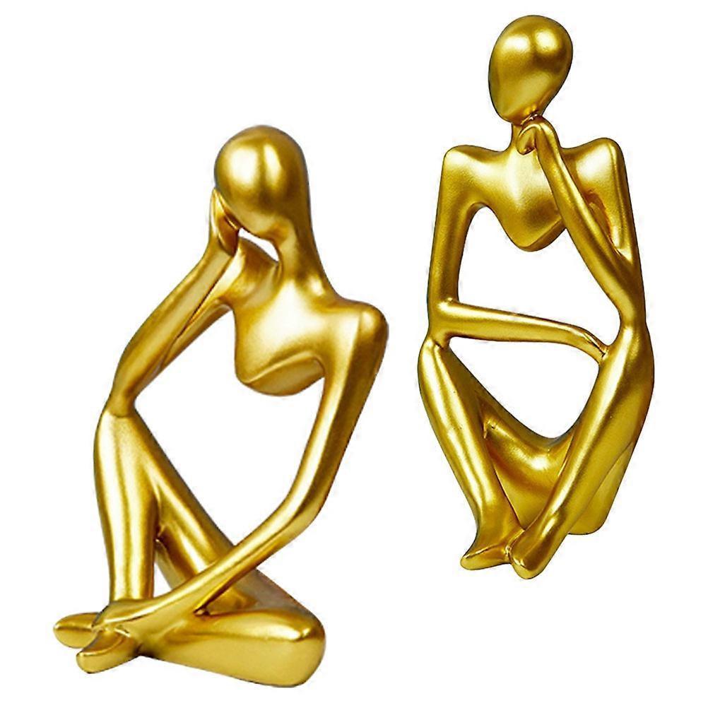 Resin Craft Thinker Figure For Interior Decor Golden 2Pcs
