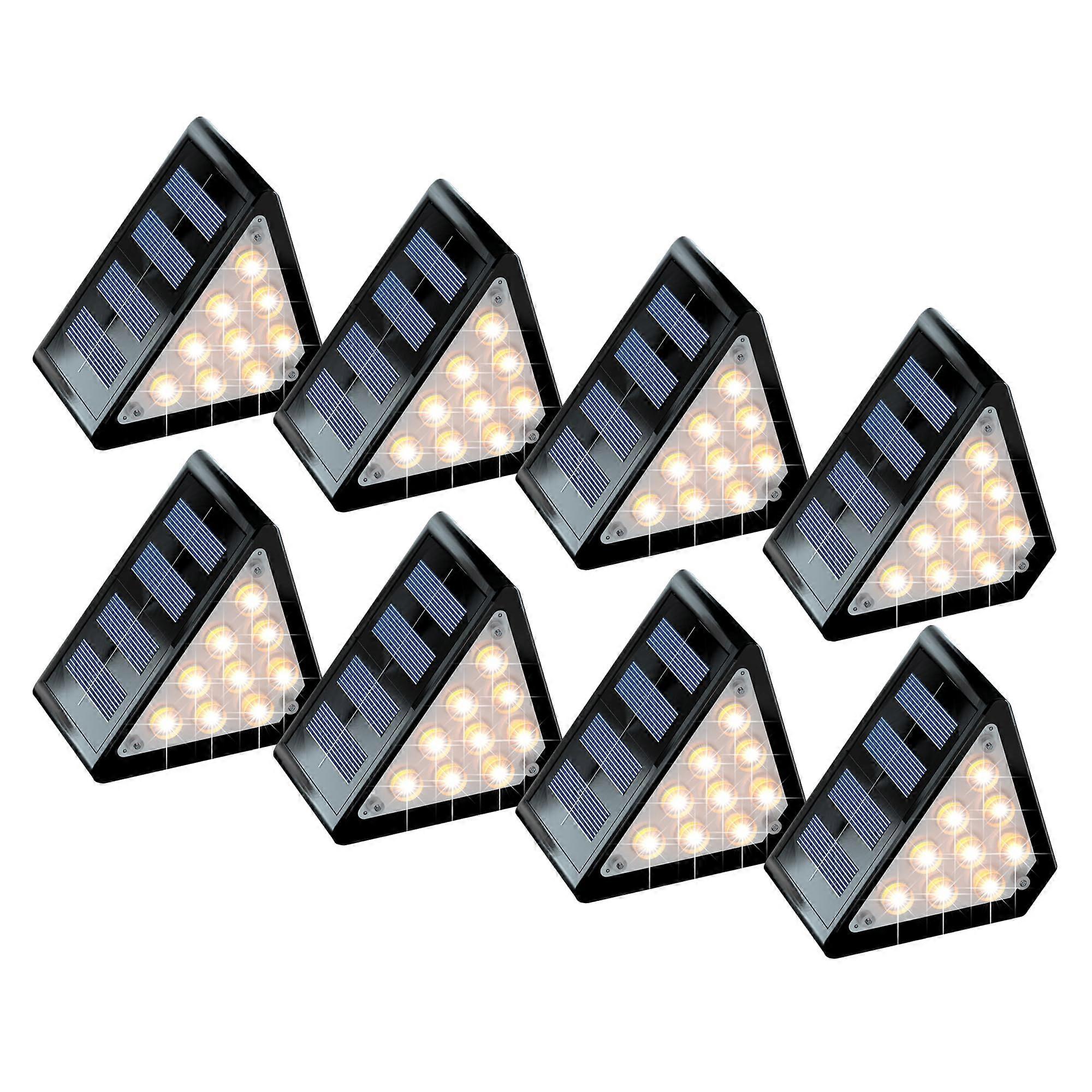 Solar Step Lights Outdoor IP67 Waterproof Auto DusktoDawn Sensor Triangular Corner Fit 8 Pack Warm White