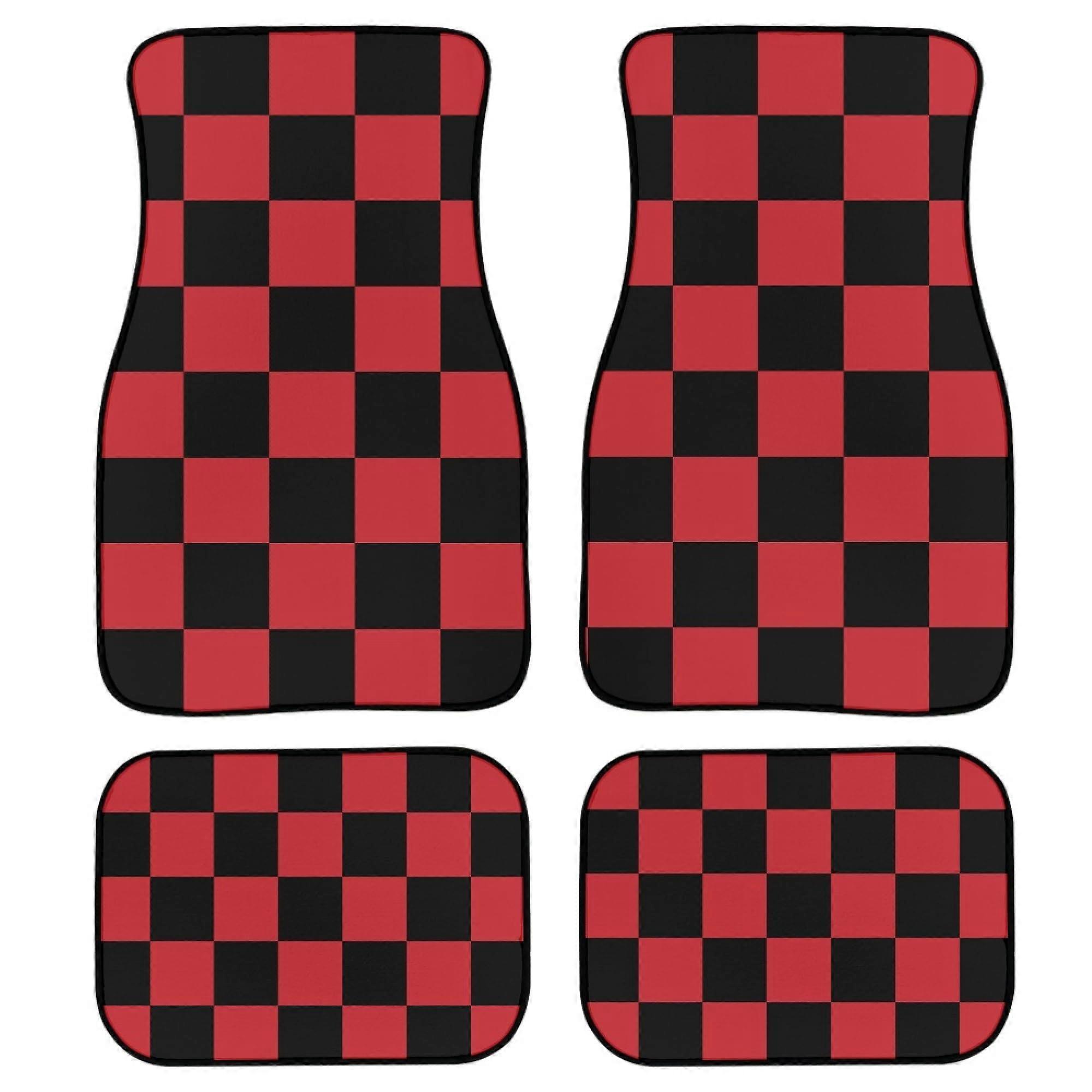 Black and Red Checkered Car Floor Mats Set of 4, AllWeather NonSlip Universal Fit for SUV Truck