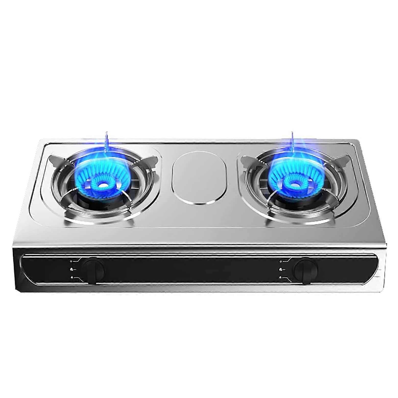 2 Burner Stainless Steel Gas Hob with Dual Fuel NG LPG, Tabletop Cooker for Camping and RV