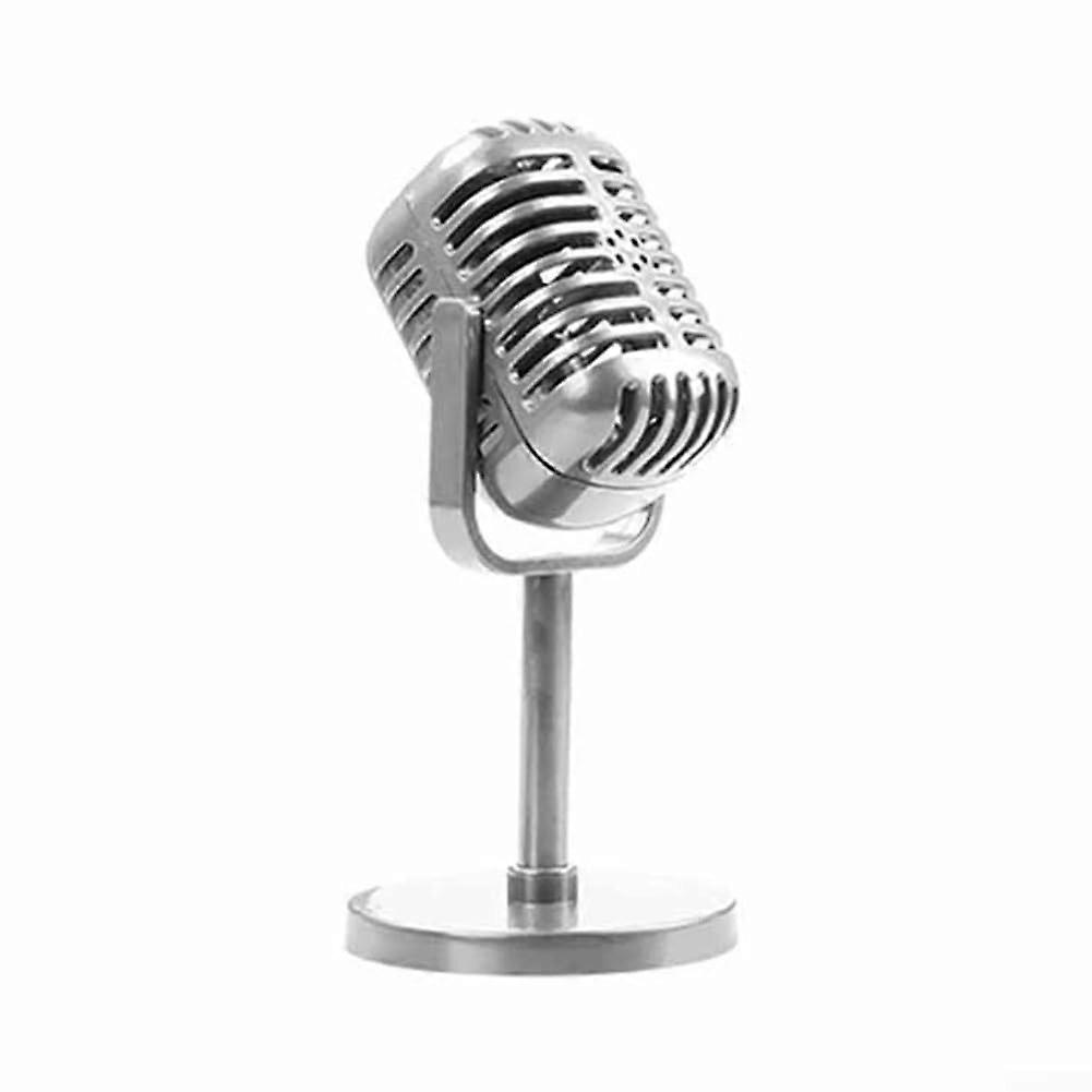 Retro Microphone Simulation Prop For Events And Photography, Nostalgia Prop, Silver Color, Silver Retro Wheat Variant
