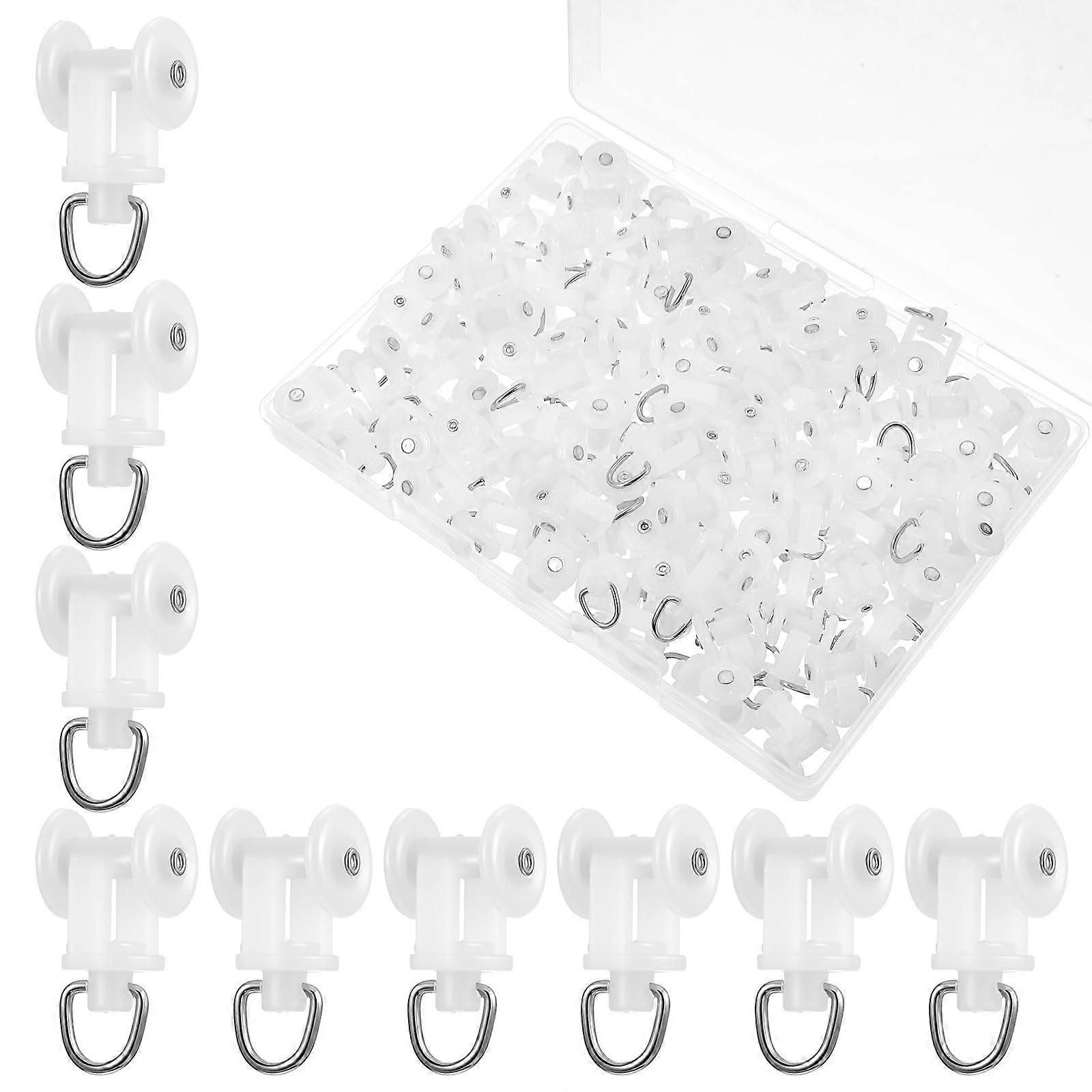 100 Pcs Curtain Track Hooks and Glider Rollers for Ceiling Rails Smooth Glide Noise Reduction