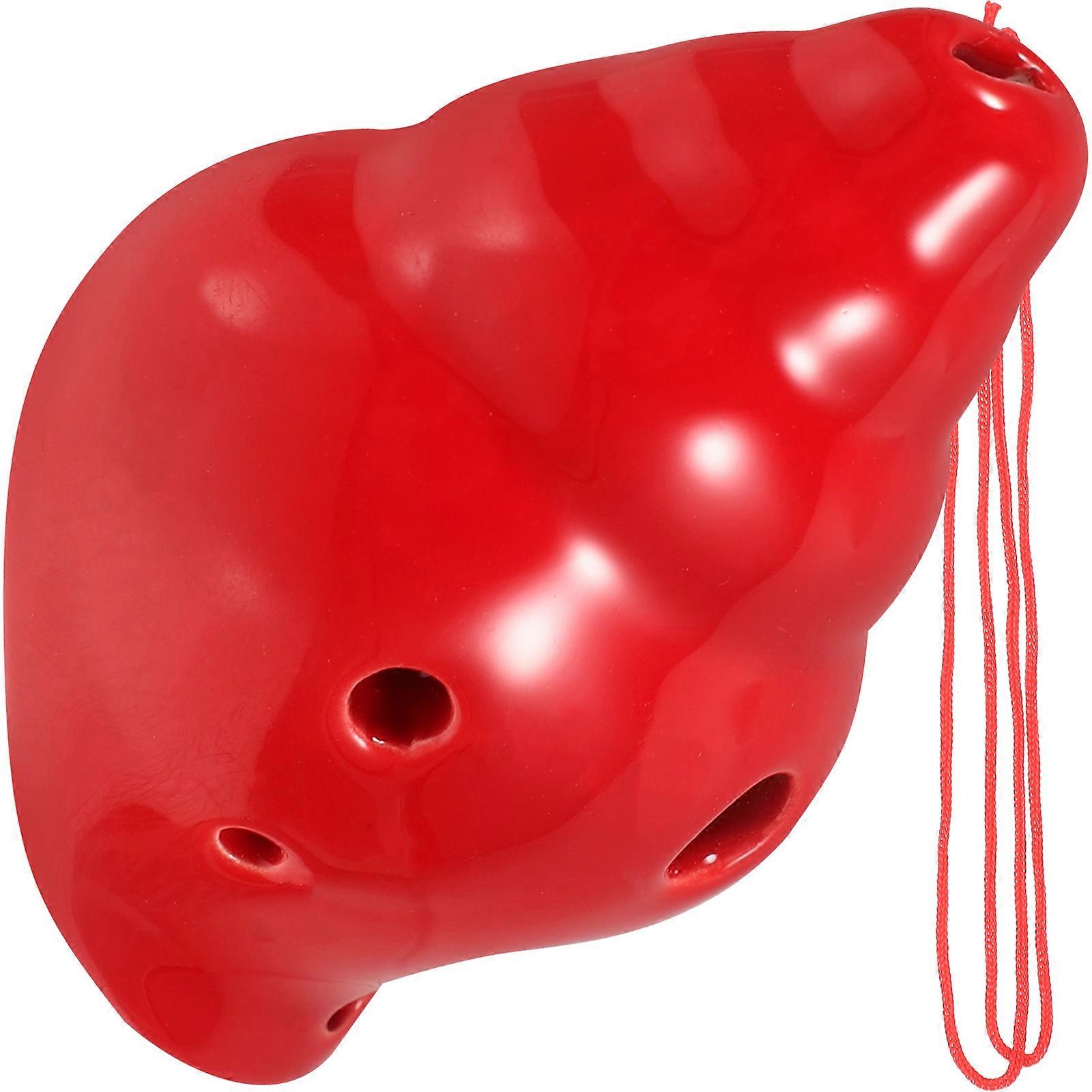 Ceramic Ocarina Instrument for Practice 3Pcs Red Conch Shape Music Instrument