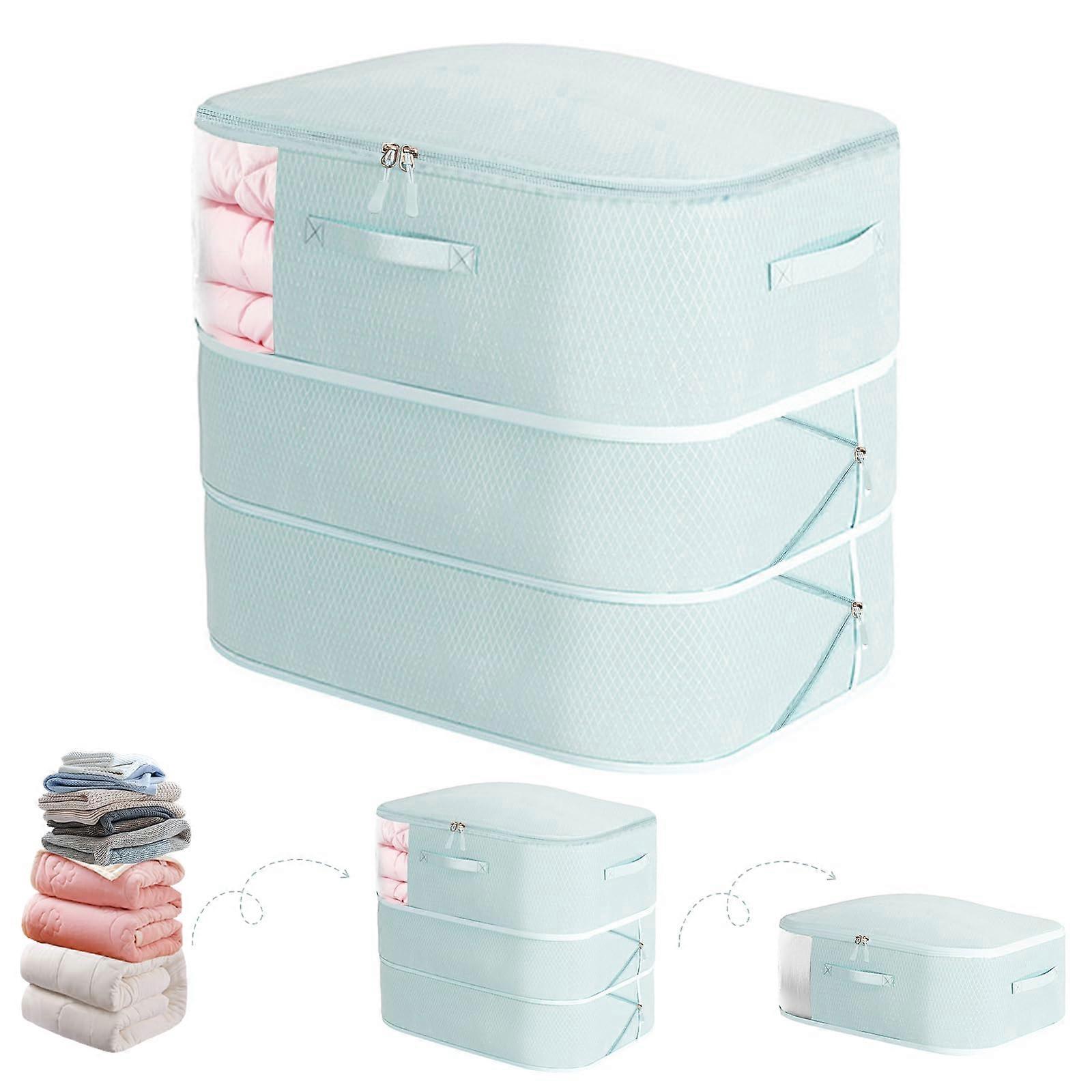 Large Capacity Compression Storage Bags with Zipper, TripleLayer Blanket Organizer for Bedding, Blue