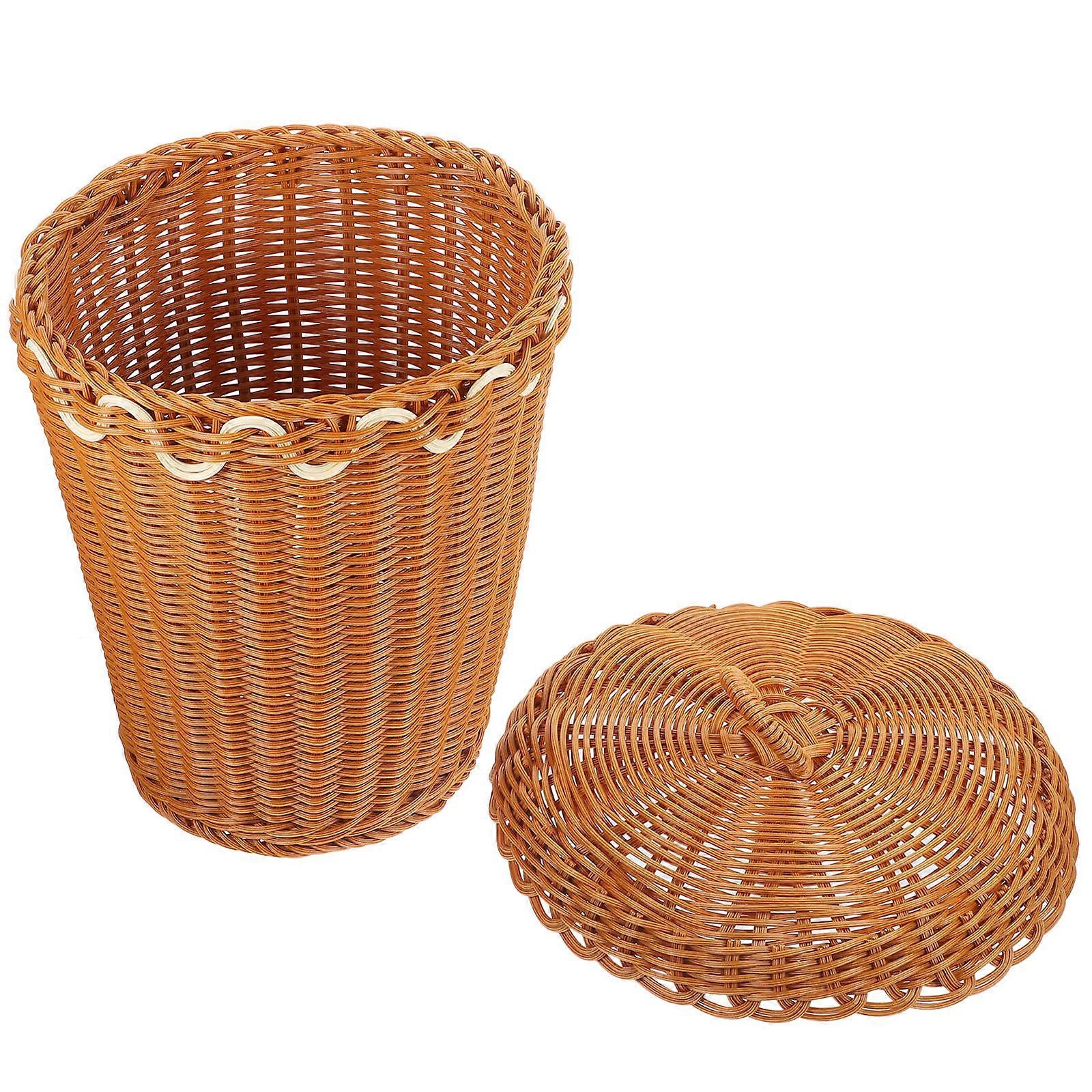 Woven Basket Laundry Basket for Storage Use with Lid Brown