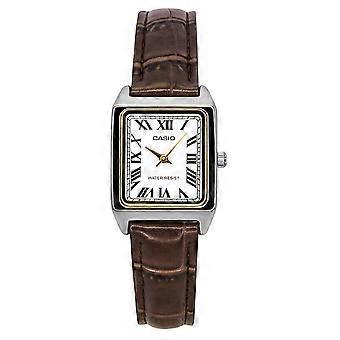 Casio Standard Analog Chrome Plated Lederarmband White Dial Quarz LTP-V007L-7B2 Damenuhr